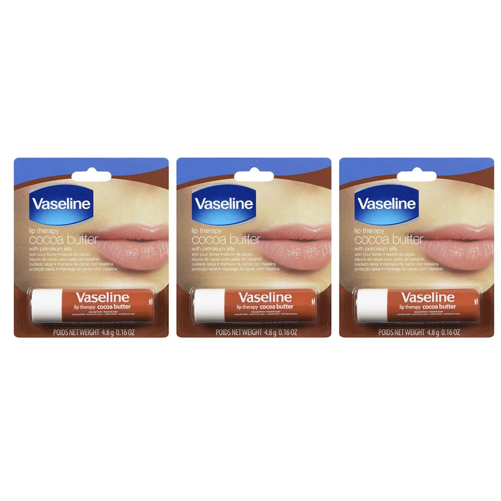 3 Pack Vaseline Lip Therapy Cocoa Butter Moisturizer Dry Lips Petroleum Jelly