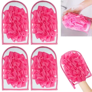 4 Pc Bath Shower Scrubber Glove Body Skin Exfoliating Cloth Massage Sponge Spa