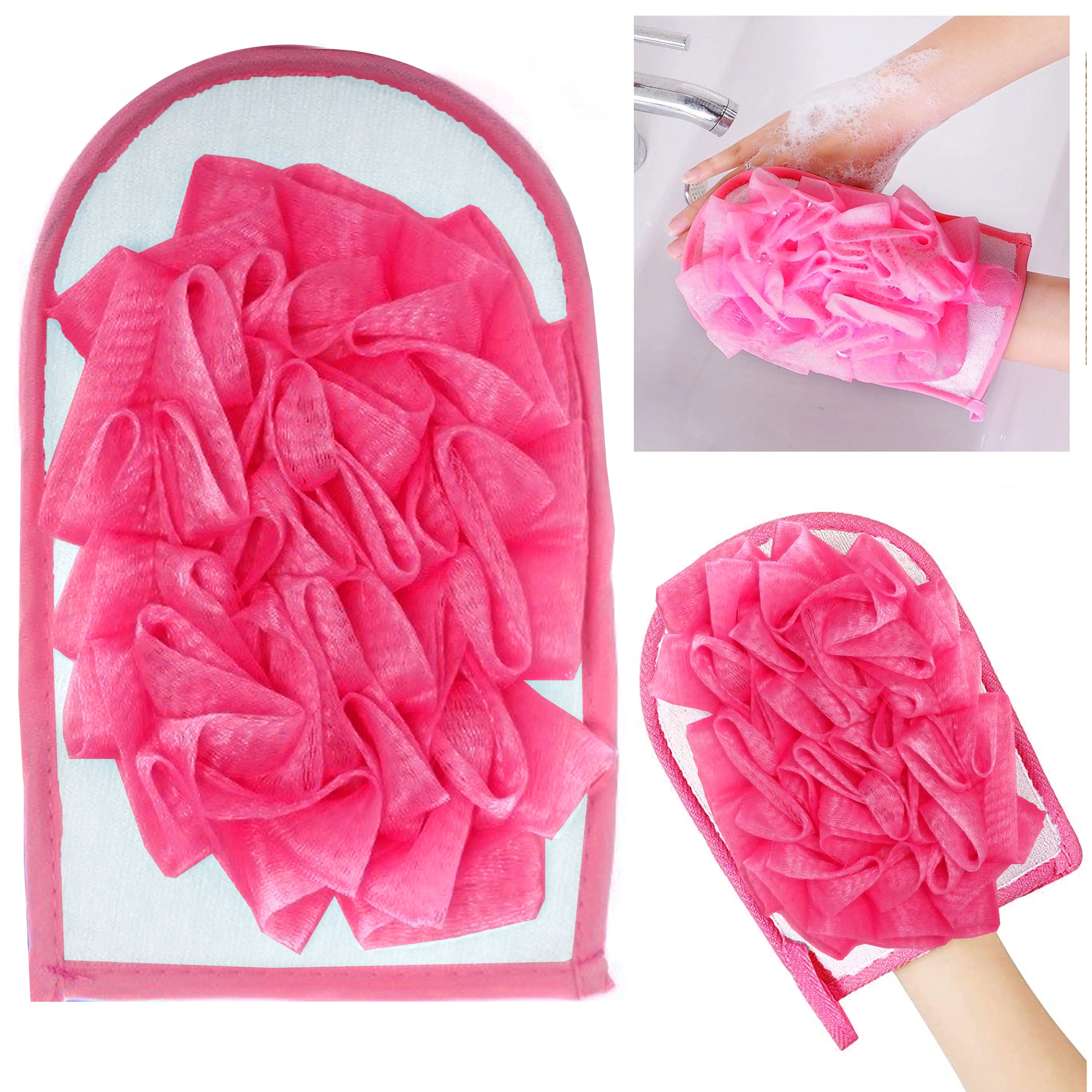 4 Pc Bath Shower Scrubber Glove Body Skin Exfoliating Cloth Massage Sponge Spa