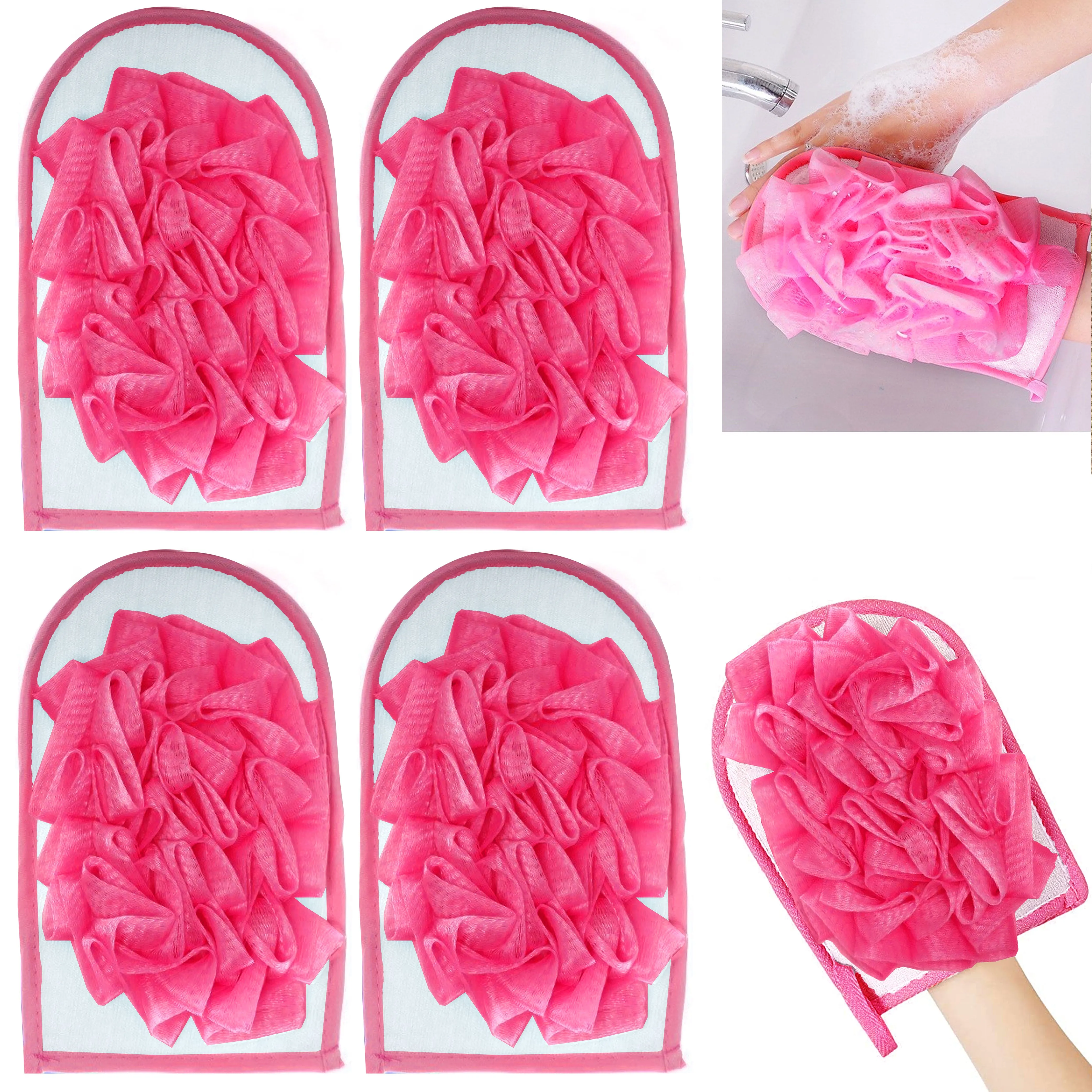 4 Pc Bath Shower Scrubber Glove Body Skin Exfoliating Cloth Massage Sponge Spa