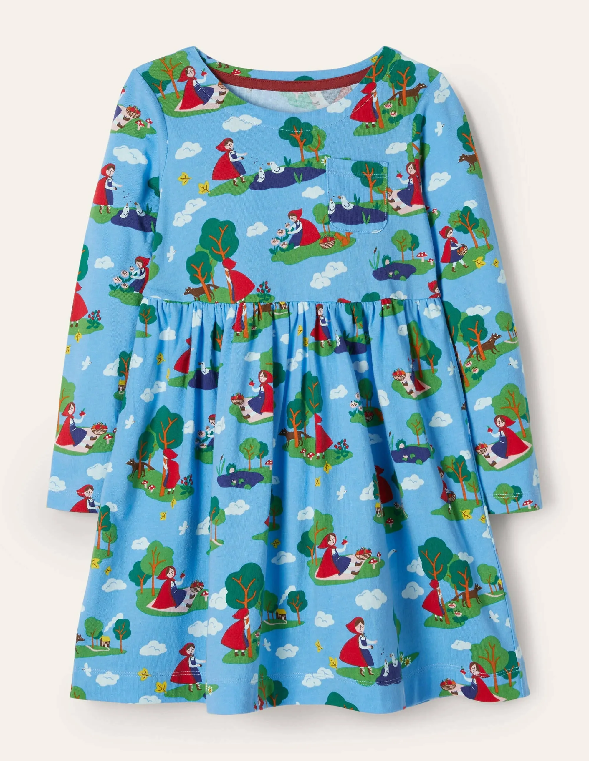 Long Sleeve Fun Jersey Dress-Surfboard Blue Red Riding Hood