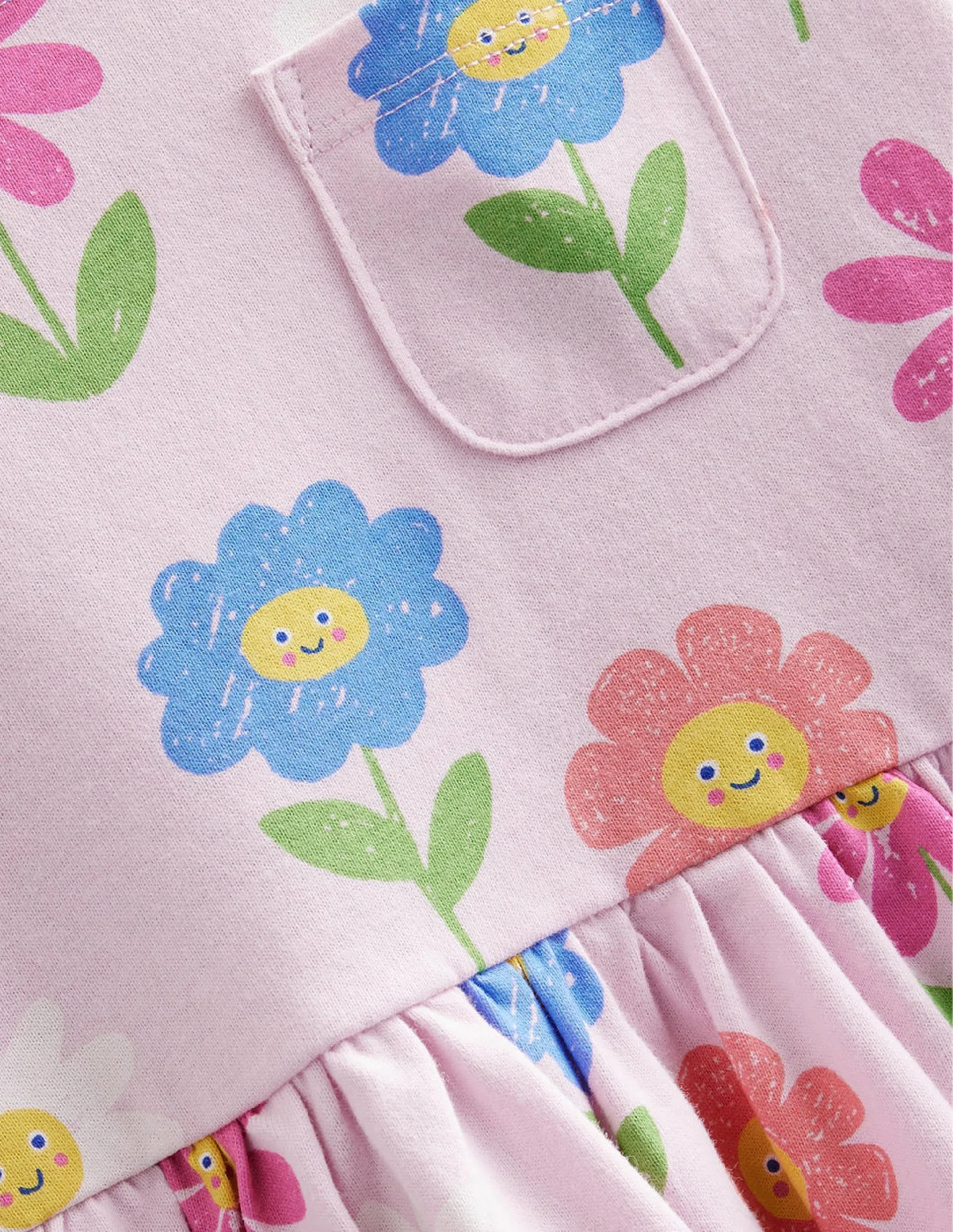 Long Sleeve Fun Jersey Dress-Winsome Pink Flowers