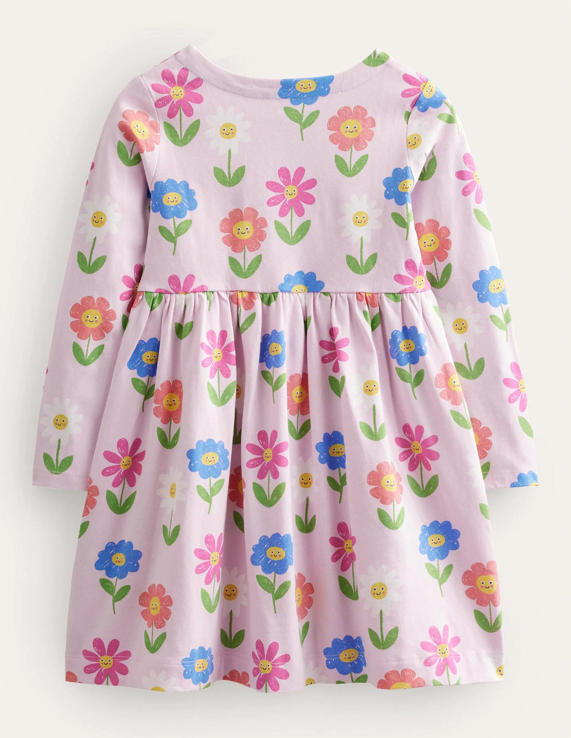 Long Sleeve Fun Jersey Dress-Winsome Pink Flowers